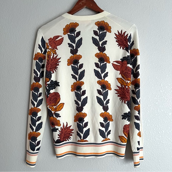 Tory Burch Sweater Printed Madeline Cardigan Sweater Wonderland Vine Size Small - Picture 2 of 7
